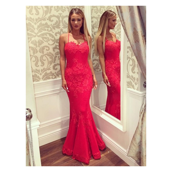 Red Trumpet/Mermaid Sweetheart Backless Lace Floor-length Latest Prom Dresses in UK