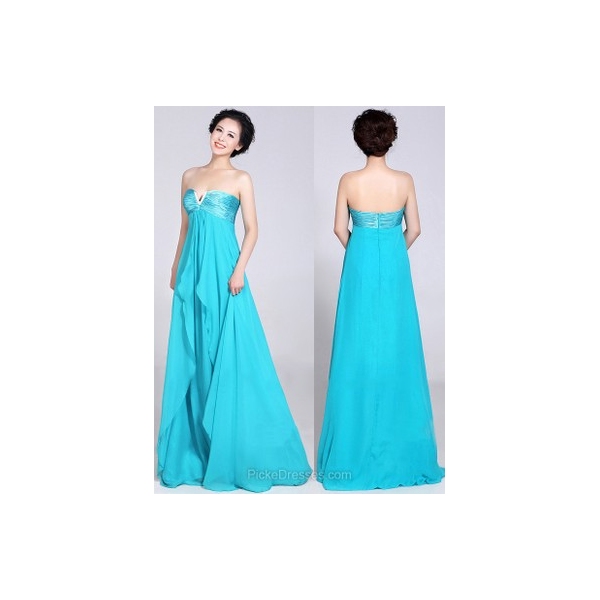 Empire Strapless Floor-length Chiffon with Beading Prom Dresses #PED020104324