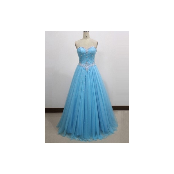 Ball Gown Sweetheart Floor-length Tulle with Lace Prom Dresses #PED020104337