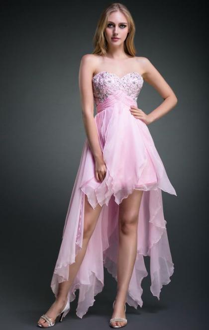 PRETTY HIGH LOW PINK TAILOR MADE EVENING PROM DRESS (LFNAG0099) in marieprom.co.uk