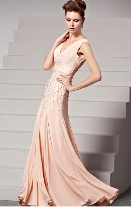 UNIQUE LONG LIGHT-PINK IN STOCK EVENING PROM DRESS (LFYAK0257) in marieprom.co.uk